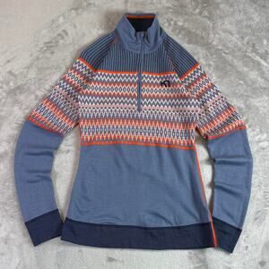 Kari Traa 100% Wool Quarter Zip Sweater Womens M Blue Nordic Ski Base Layer
